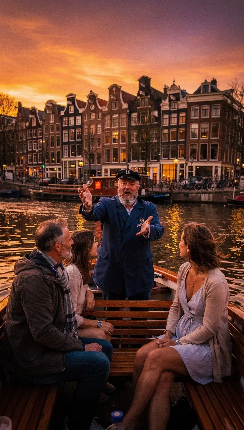 Een ervaren zeeman die een verhaal vertelt over zijn avonturen op zee aan een nieuwsgierige menigte.