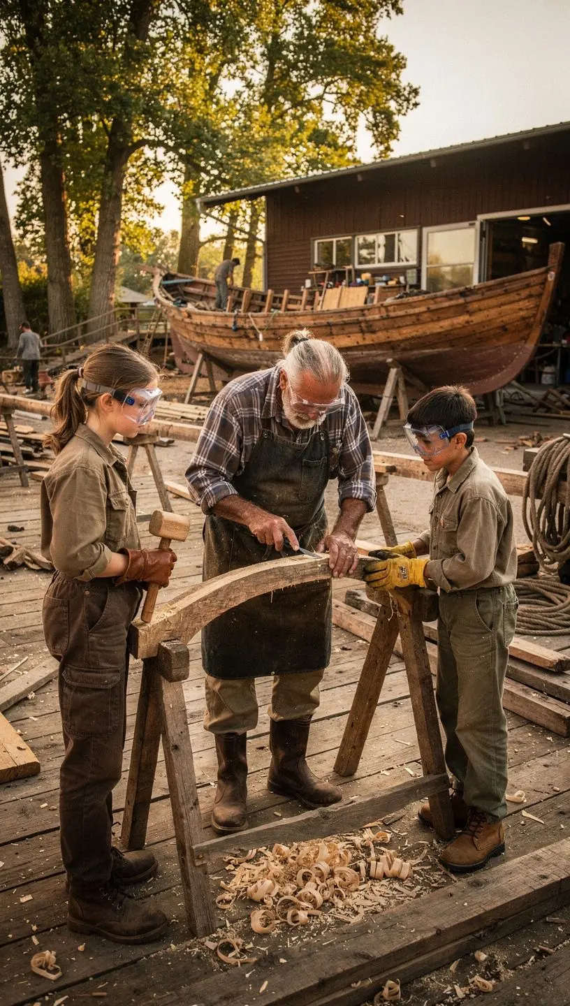 Een zonsondergang boven de haven, met silhouetten van schepen tegen een kleurrijke lucht.